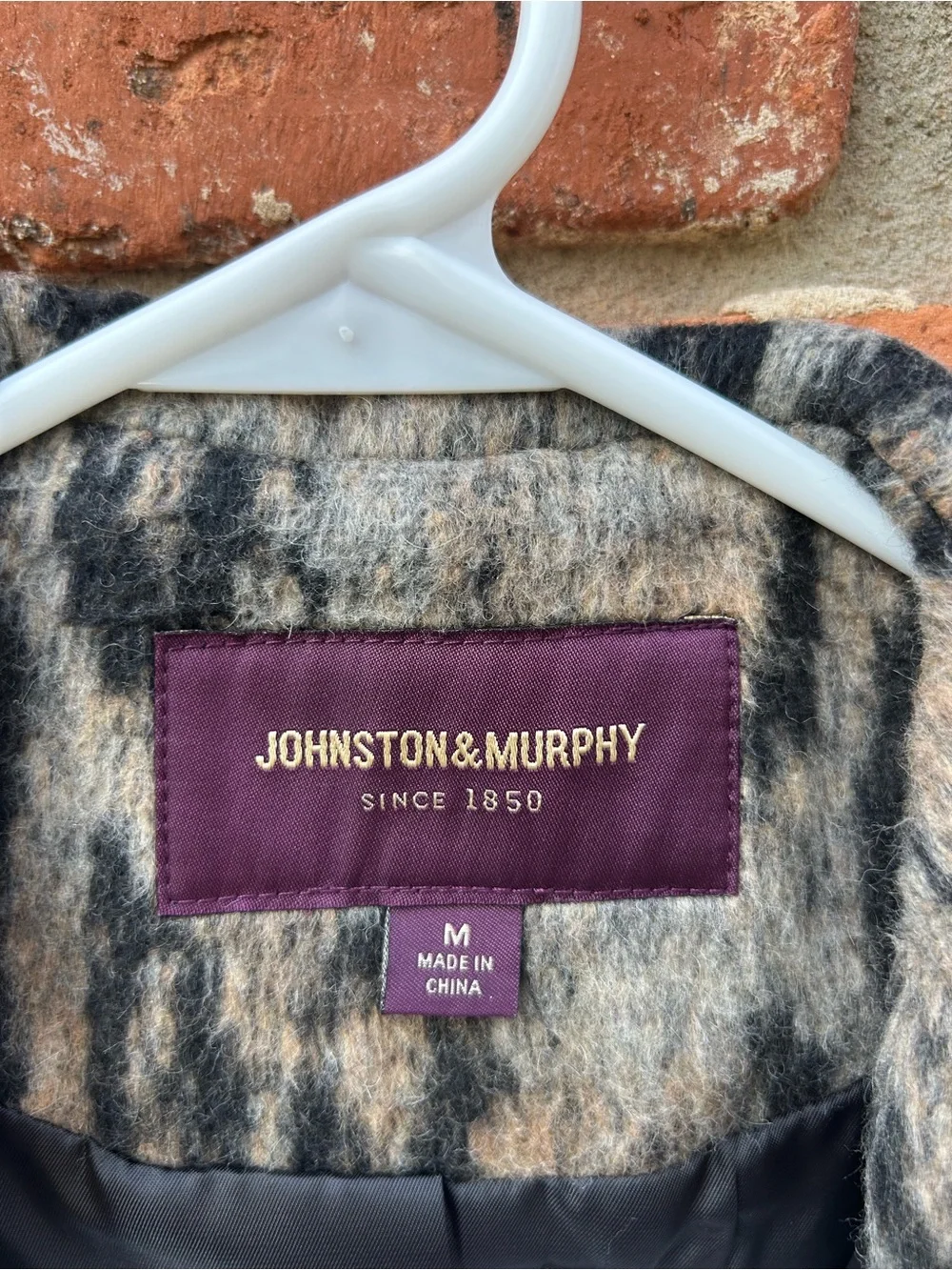 Johnston & Murphy NEW Animal Print Pea Coat Taupe/Black Lined Long Length M